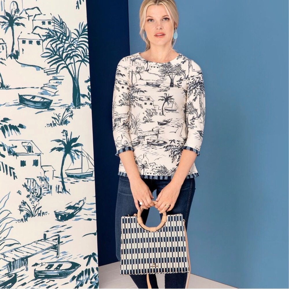 SPARTINA 449 DAISE Seascape Nautical Toile Fringe Detail XXL